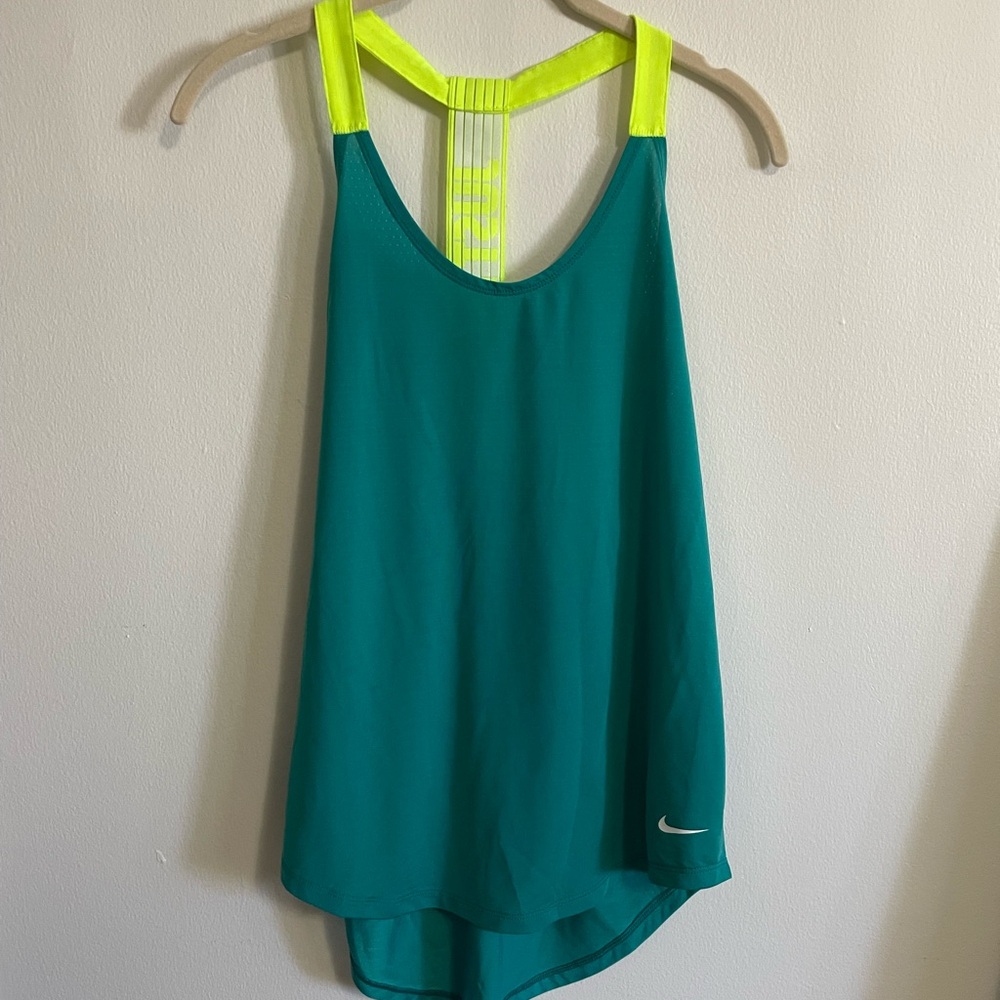 Nike Women's Teal and Yellow Tank Top